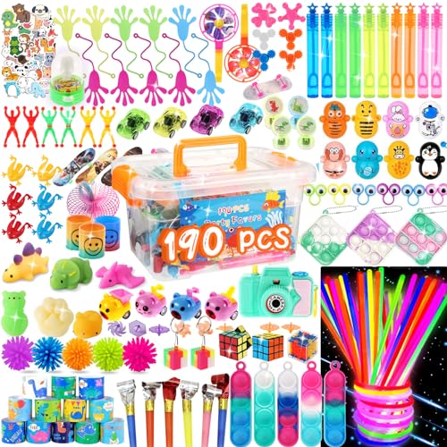 zycBernoi 190 Stück Kindergeburtstag Mitgebsel Set, Give Aways Kindergeburtstag Gastgeschenke mit Transparente Kastenpackung, Kleine Geschenke Pinata-Füller für Jungen und Mädchen von zycBernoi