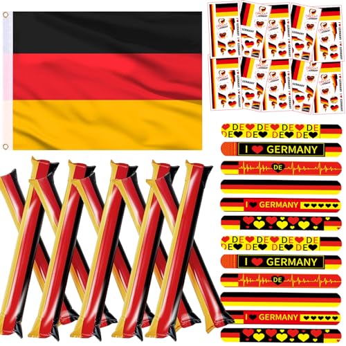 zycBernoi 2024 Dekoration Set, Deutschland Flagge, Cheering Sticks, Flagge Tattoo, Schnapparmbäner für Deutschland Deko EM 2024 von zycBernoi