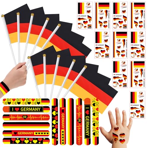 zycBernoi 32 Stück Olympische Spiele Deko 2024, Deutschland Fanartikel, 10 Flagge Tattoo, 12 Schnapparmbäner, 10 Klein Deutschland Flagge für Bar Olympische Party von zycBernoi