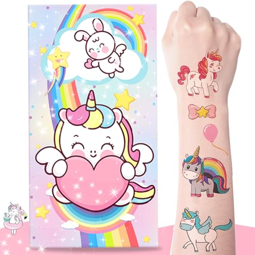 zycBernoi Einhorn Tattoo Kinder, 10 Blätter Temporäre Tattoo mit Explosion Geschenkbox, Überraschung für Kinder Tattoos Gastgeschenke, Perfekt für Kindergeburtstag Party Mitgebsel von zycBernoi