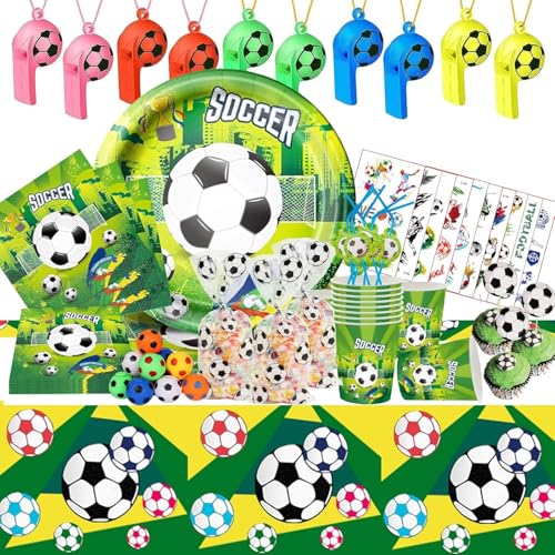 zycBernoi 125 Stück Fußball Partygeschirr Set, Fußball Partyteller Geschenk Set, Fußball Party Mitgebsel Kinder für Geschenke Kindergeburtstag für Junge und Mädchen von zycBernoi