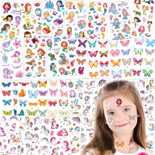 zycBernoi Tattoo Einschulung M채dchen Set, 40 Bl채tt Einschulung, Schmetterling, Einhorn, Meerjungfrau Kindertattoos Hautfreundliche, Einschulung Geschenke Kleinigkeiten f체r Kinder Schult체te F체llung von zycBernoi