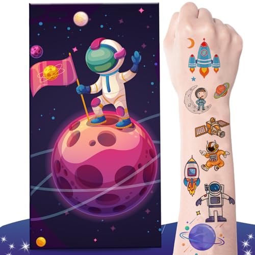 zycBernoi Weltraum Tattoo Kinder, 10 Blätter Temporäre Tattoo mit Explosion Geschenkbox, Überraschung für Kinder Tattoos Gastgeschenke von zycBernoi