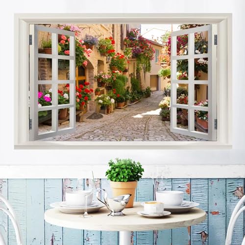 1000 Teile Puzzle Fensterlandschaft Ölgemälde Naturlandschaft Hochauflösendes Bild Blume Meerblick Poster Wohnzimmer Dekoration 50 x 70 cm Kunstpuzzle von zysnb