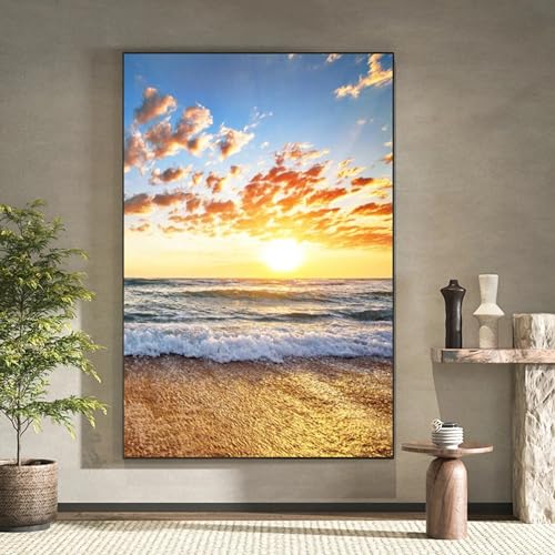 1000 Teile Puzzle Meer Sonnenaufgang Meereslandschaft Leinwand Gemälde Strand Wellen Poster Landschaft Wandkunst geeignet für Veranda Wohnzimmer Wanddekoration 50 x 70 cm Kunstpuzzle von zysnb